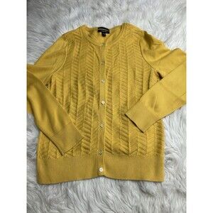 LANDS’ END Medium Petite Mustard Yellow Cardigan 100% Supima Cotton Work